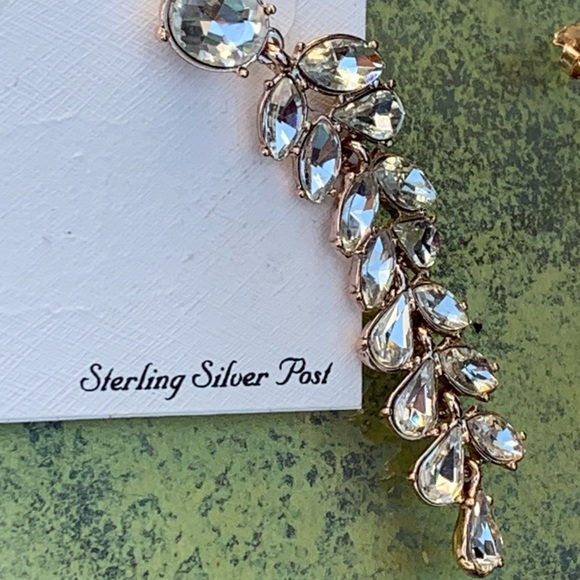 BELLE BADGLEY MISCHKA Long Drop Sterling Post Rose Gold EARRINGS! Bridal, Formal - Picture 4 of 5